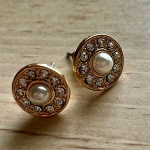 Faux Pearl & Diamond Earrings